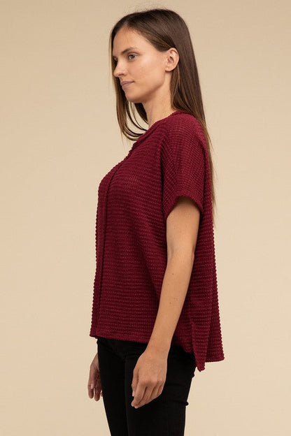 Dolman Short Sleeve Jacquard Sweater by ZENANA | Fleurcouture