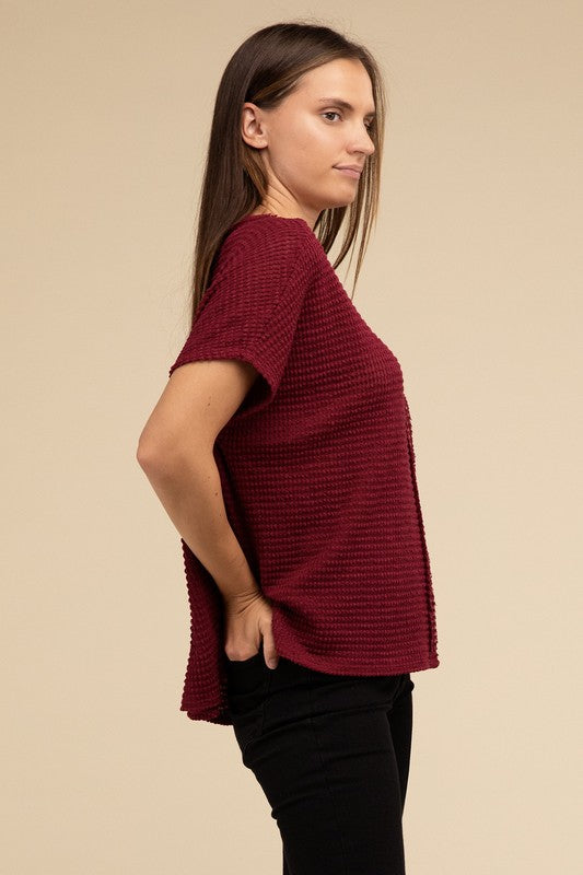 Dolman Short Sleeve Jacquard Sweater by ZENANA | Fleurcouture