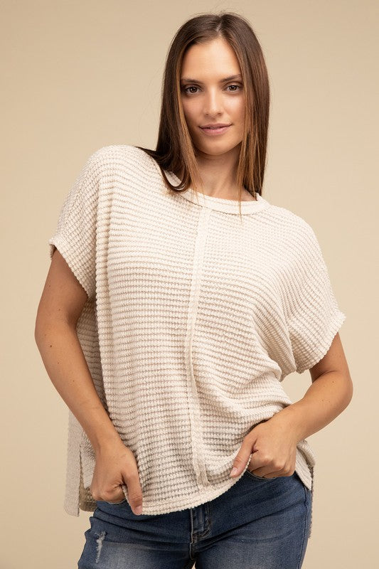 Dolman Short Sleeve Jacquard Sweater by ZENANA | Fleurcouture