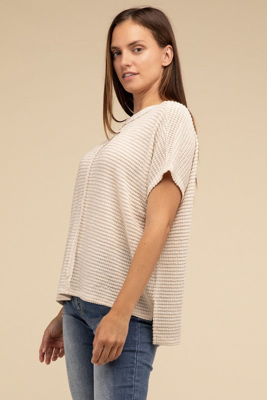 Dolman Short Sleeve Jacquard Sweater by ZENANA | Fleurcouture