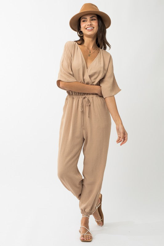 Dolman Sleeve Surplice Jumpsuit DK TAUPE S by Gilli | Fleurcouture