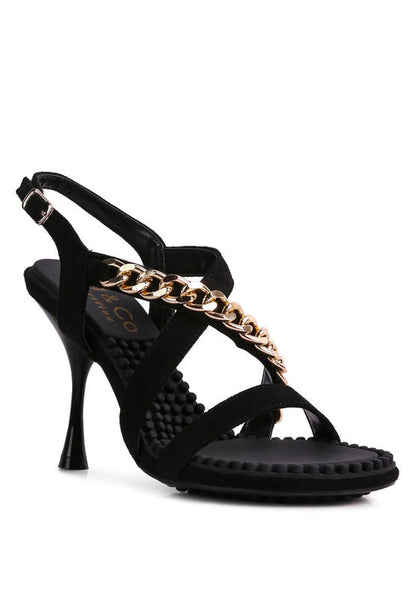 DOMEDA Metal Chain Mid Heel Sandal Black 5 by Rag Company | Fleurcouture