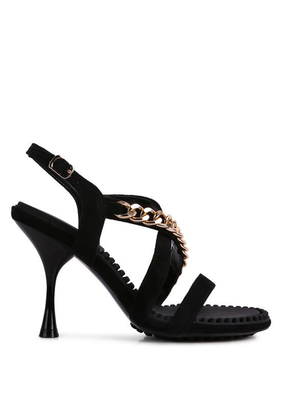 DOMEDA Metal Chain Mid Heel Sandal by Rag Company | Fleurcouture