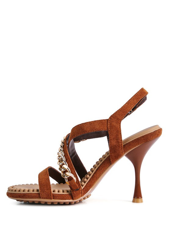 DOMEDA Metal Chain Mid Heel Sandal by Rag Company | Fleurcouture