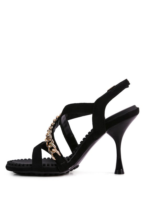 DOMEDA Metal Chain Mid Heel Sandal by Rag Company | Fleurcouture