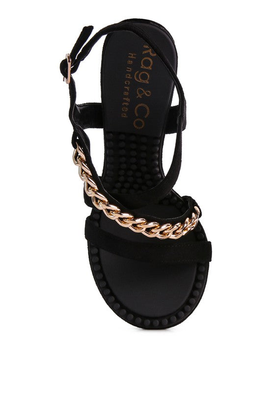 DOMEDA Metal Chain Mid Heel Sandal by Rag Company | Fleurcouture