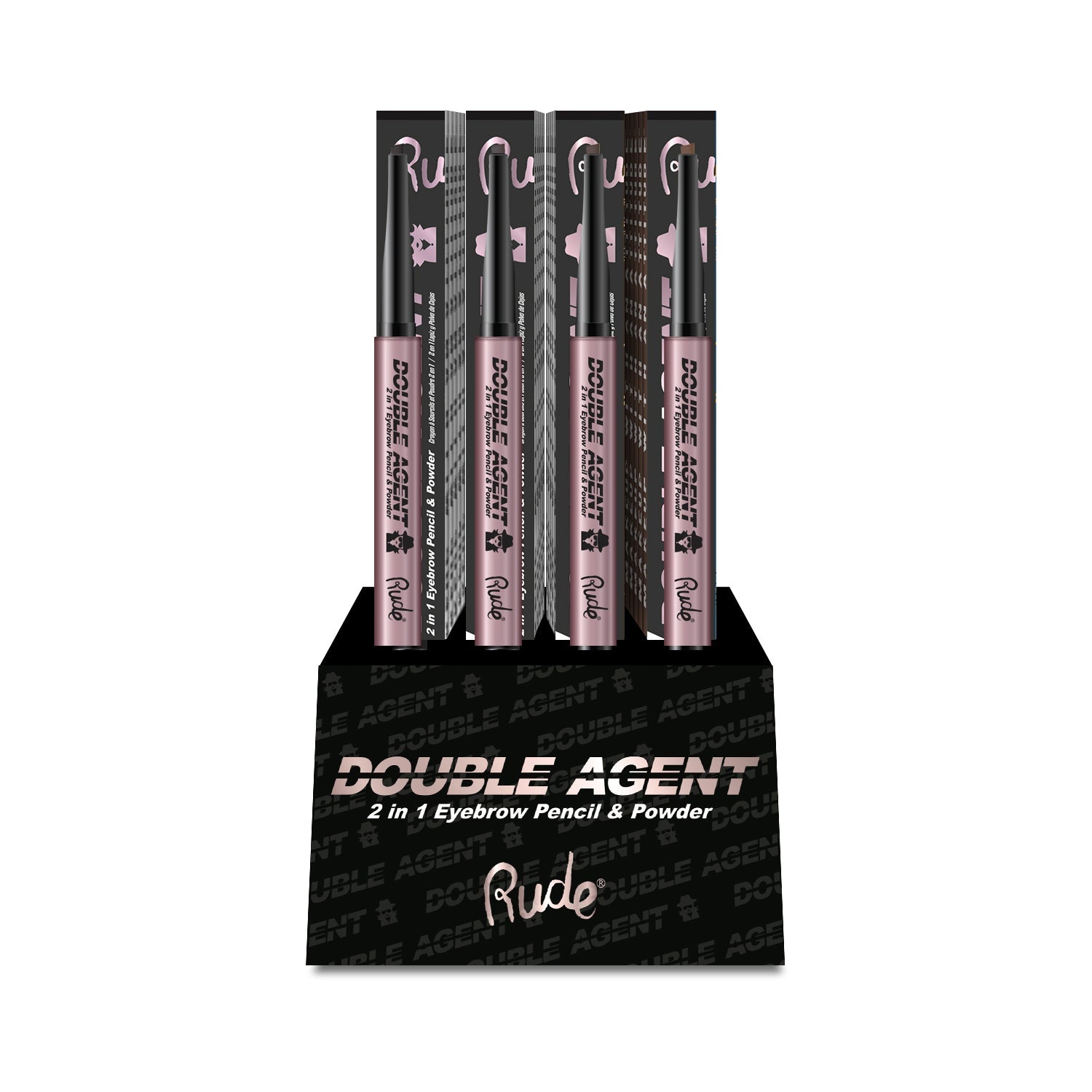 Double Agent 2 in 1 Eyebrow Pencil and Powder Display Set, 32pcs Wholesale Set by Rude Cosmetics | Fleurcouture