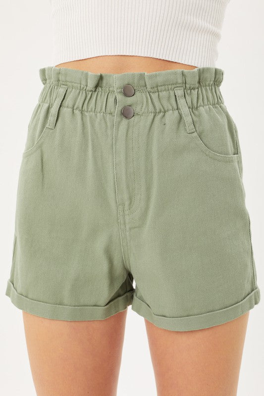 Double Buttoned Waistband Denim Shorts OLIVE S by Love Tree | Fleurcouture