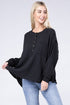 Double Gauze Oversized 3/4 Button Henley Neck Top BLACK S/M by ZENANA | Fleurcouture