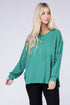 Double Gauze Oversized 3/4 Button Henley Neck Top K GREEN S/M by ZENANA | Fleurcouture