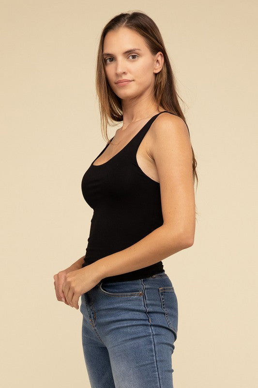 Double Layer Round Neck Tank Top by ZENANA | Fleurcouture