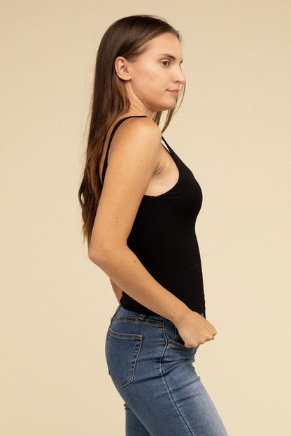 Double Layer Round Neck Tank Top by ZENANA | Fleurcouture