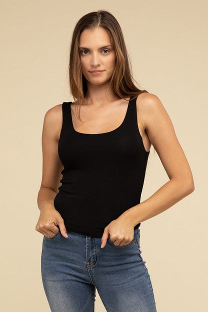 Double Layer Round Neck Tank Top by ZENANA | Fleurcouture