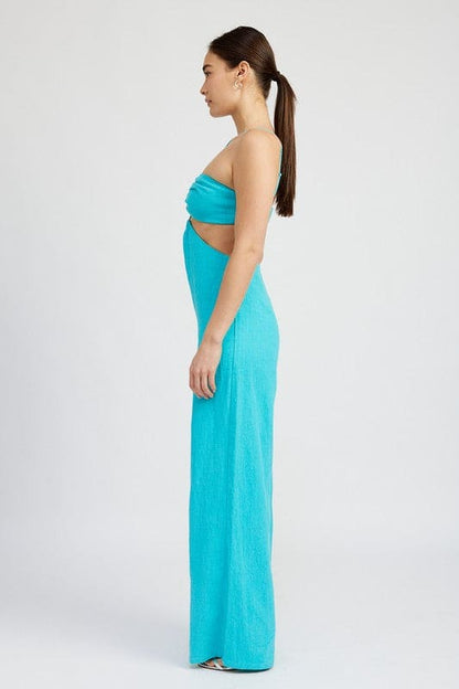 DOUBLE O RING CUT OUT JUMPSUIT TURQUOISE Jumpsuits by Emory Park | Fleurcouture