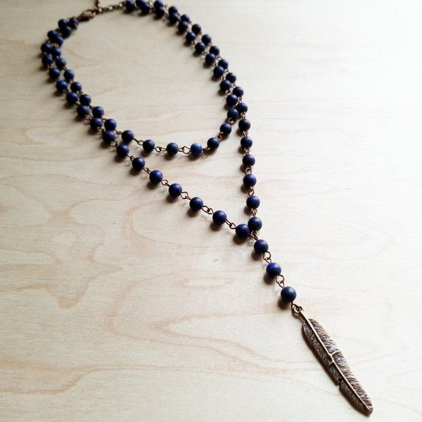 Double Strand Blue Lapis with Copper Feather blue 1 by The Jewelry Junkie | Fleurcouture