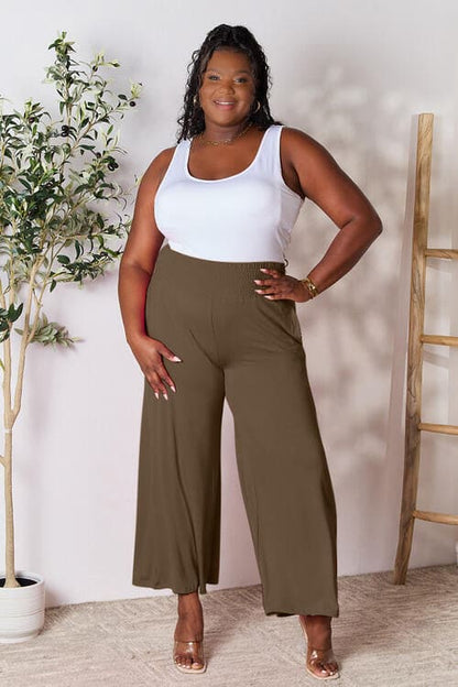 Double Take Full Size Smocked Wide Waistband Wide Leg Pants by Trendsi | Fleurcouture