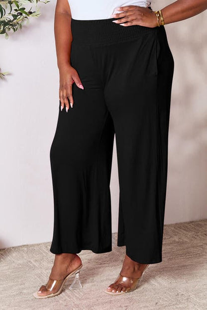 Double Take Full Size Smocked Wide Waistband Wide Leg Pants by Trendsi | Fleurcouture