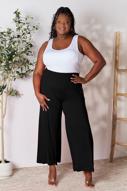 Double Take Full Size Smocked Wide Waistband Wide Leg Pants by Trendsi | Fleurcouture