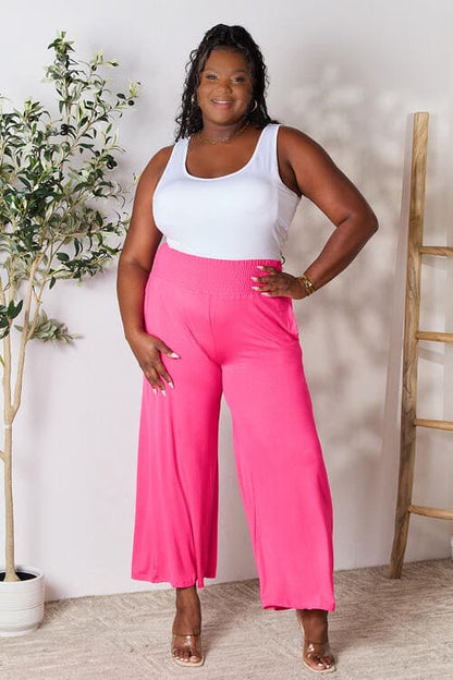 Double Take Full Size Smocked Wide Waistband Wide Leg Pants by Trendsi | Fleurcouture