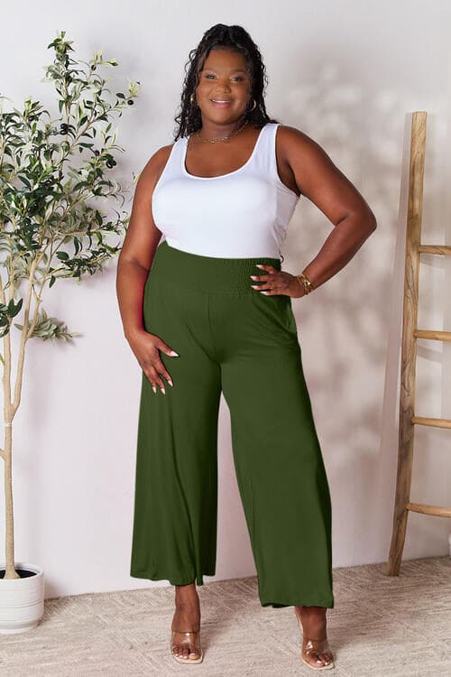 Double Take Full Size Smocked Wide Waistband Wide Leg Pants by Trendsi | Fleurcouture