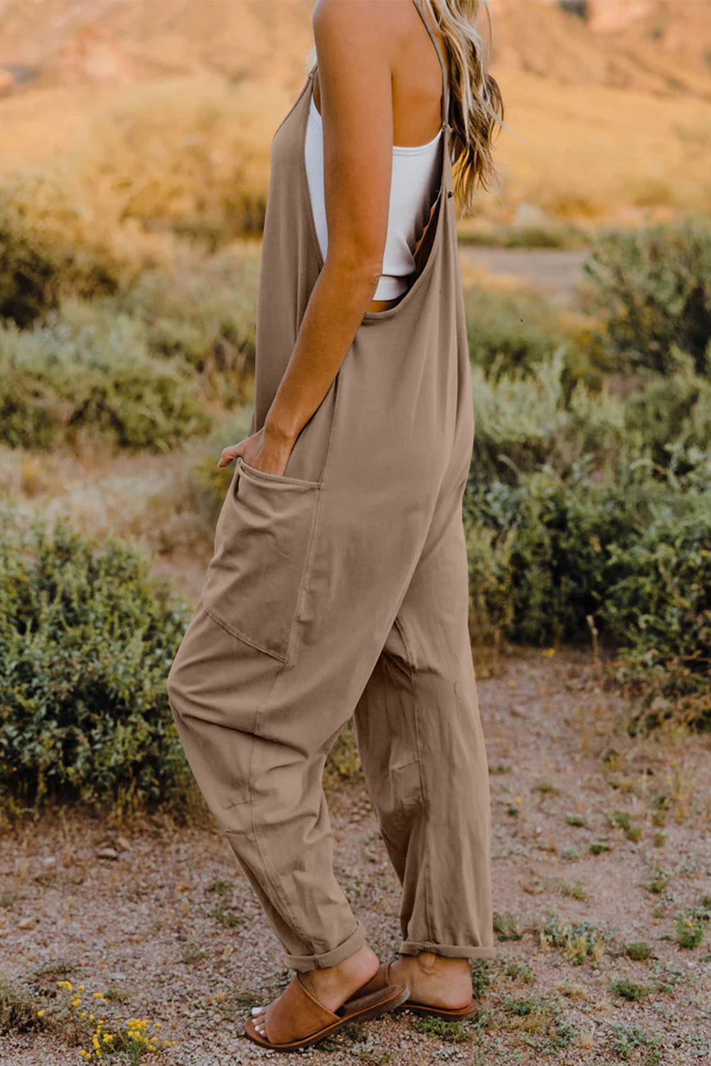 Double Take Full Size V-Neck Sleeveless Jumpsuit with Pockets Romper by Trendsi | Fleurcouture