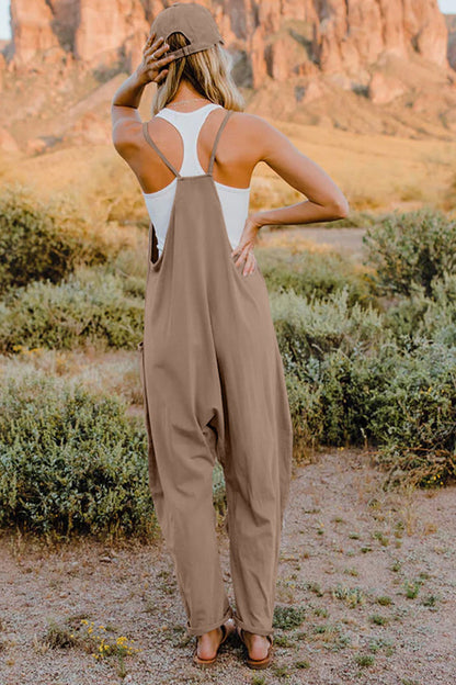 Double Take Full Size V-Neck Sleeveless Jumpsuit with Pockets Romper by Trendsi | Fleurcouture