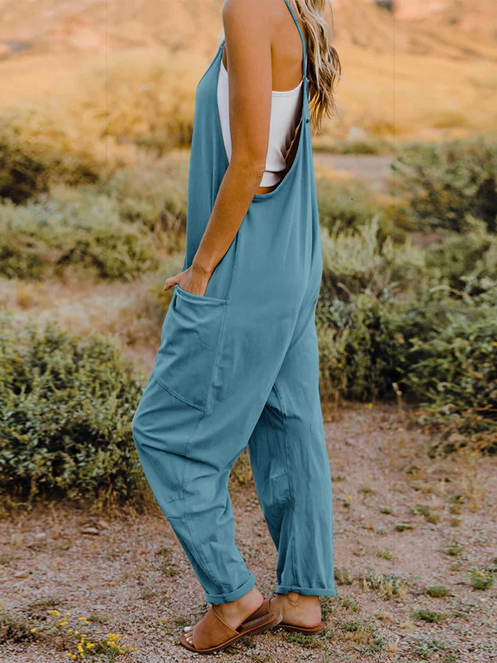 Double Take Full Size V-Neck Sleeveless Jumpsuit with Pockets Romper by Trendsi | Fleurcouture