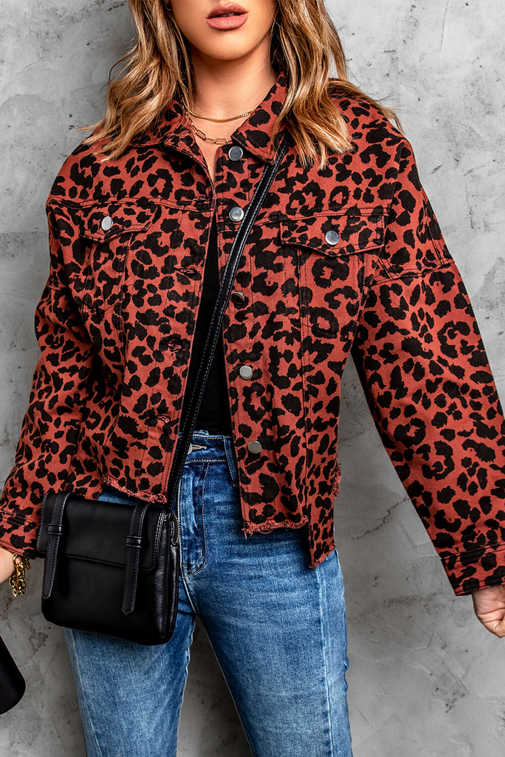 Double Take Leopard Print Raw Hem Jacket Leopard Jackets by Trendsi | Fleurcouture