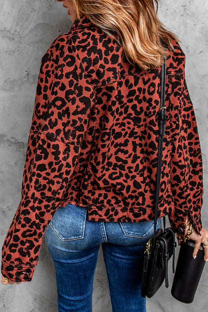 Double Take Leopard Print Raw Hem Jacket Leopard Jackets by Trendsi | Fleurcouture