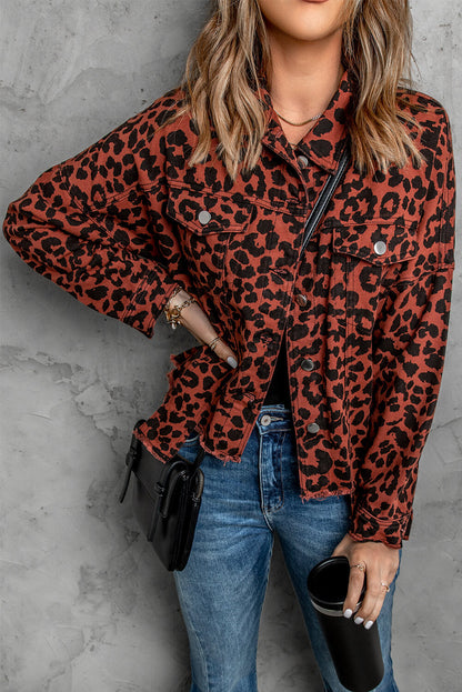 Double Take Leopard Print Raw Hem Jacket Leopard Jackets by Trendsi | Fleurcouture