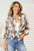 Double Take Plaid Dropped Shoulder Shirt khaki/White S by Trendsi | Fleurcouture