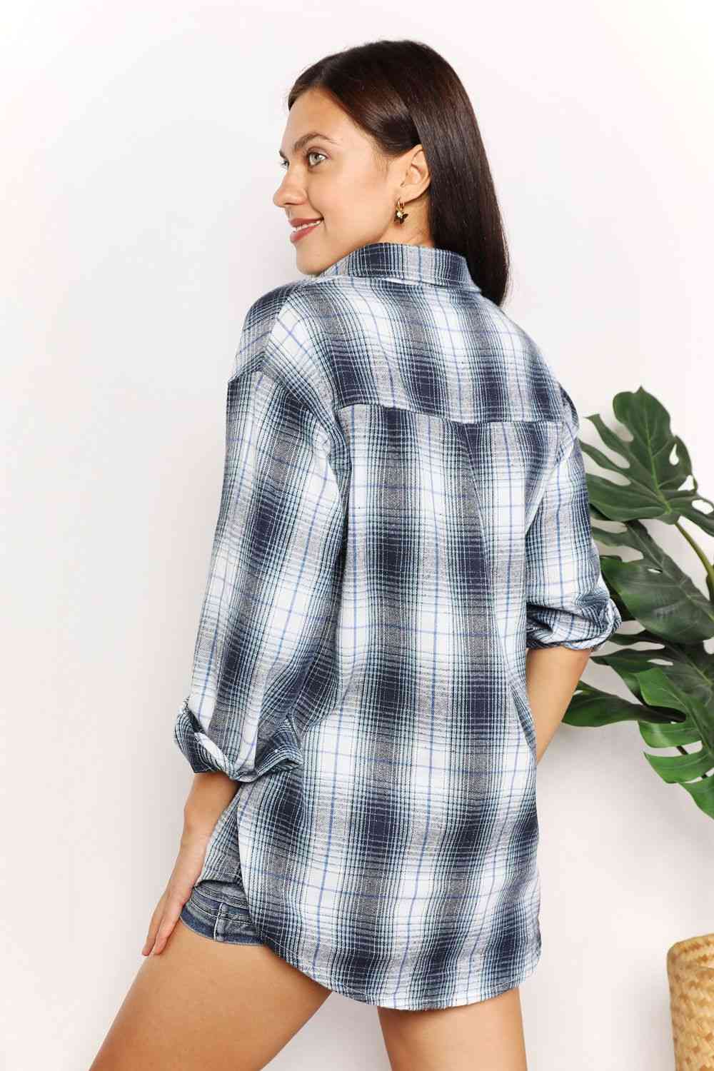 Double Take Plaid Dropped Shoulder Shirt by Trendsi | Fleurcouture