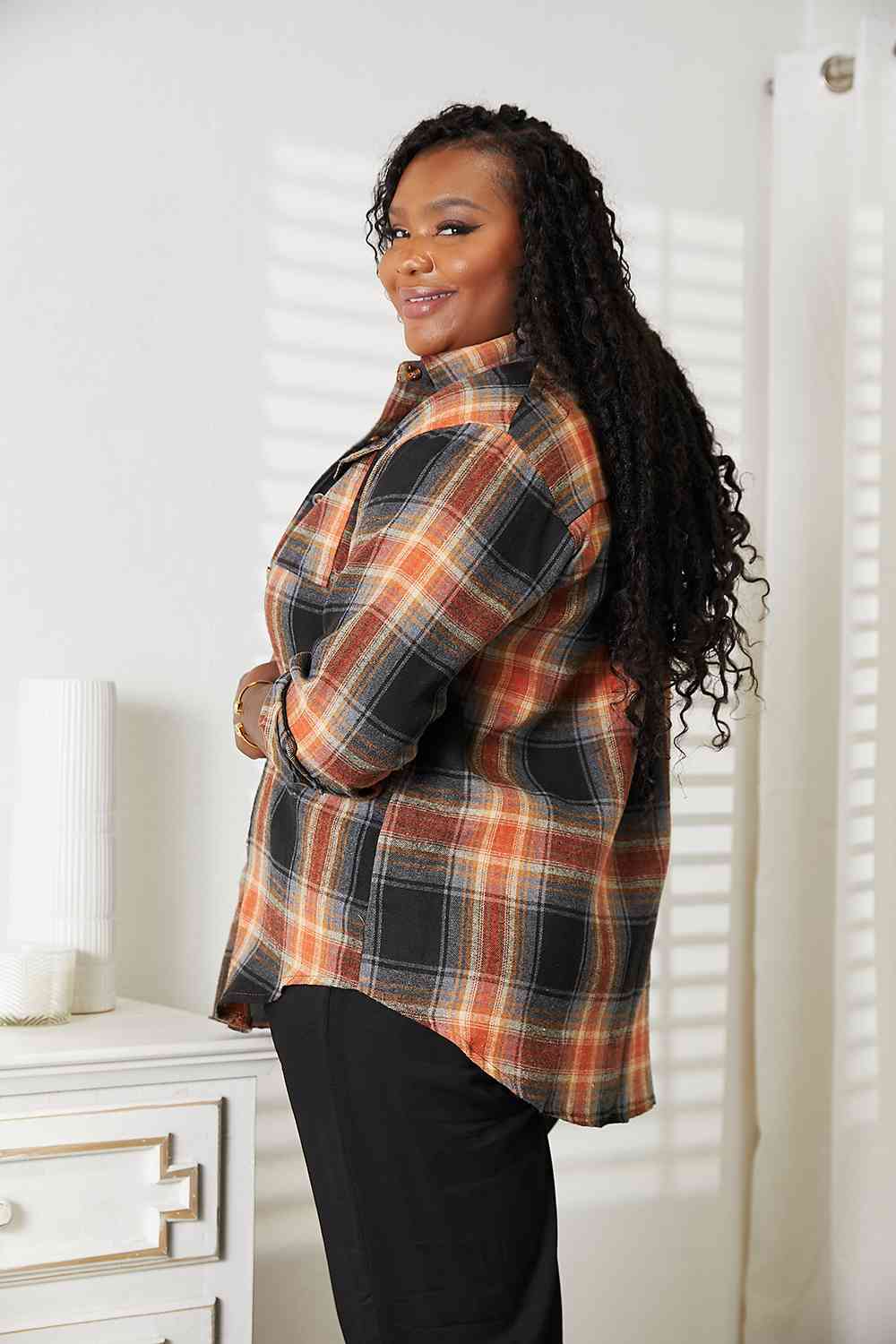 Double Take Plaid Dropped Shoulder Shirt by Trendsi | Fleurcouture