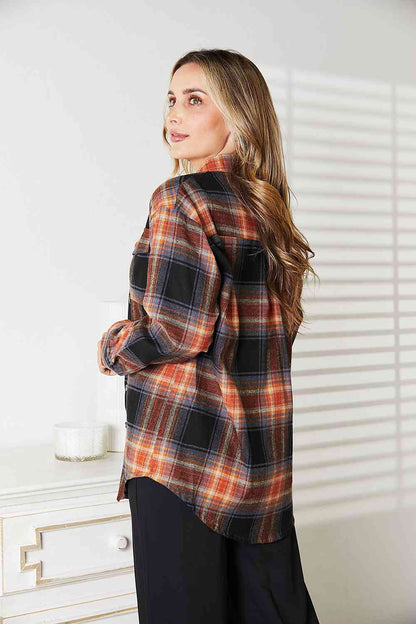 Double Take Plaid Dropped Shoulder Shirt by Trendsi | Fleurcouture