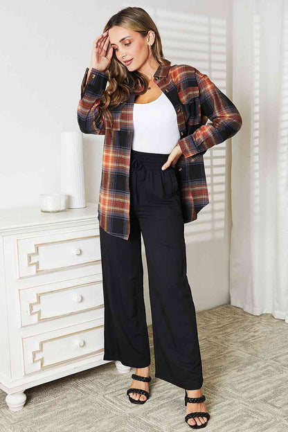 Double Take Plaid Dropped Shoulder Shirt by Trendsi | Fleurcouture