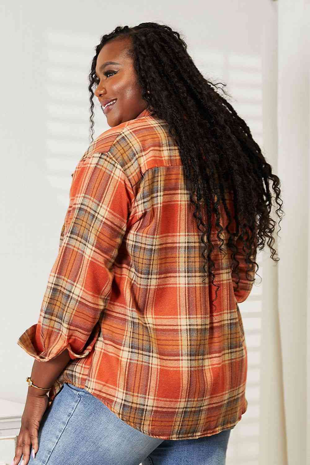 Double Take Plaid Dropped Shoulder Shirt by Trendsi | Fleurcouture