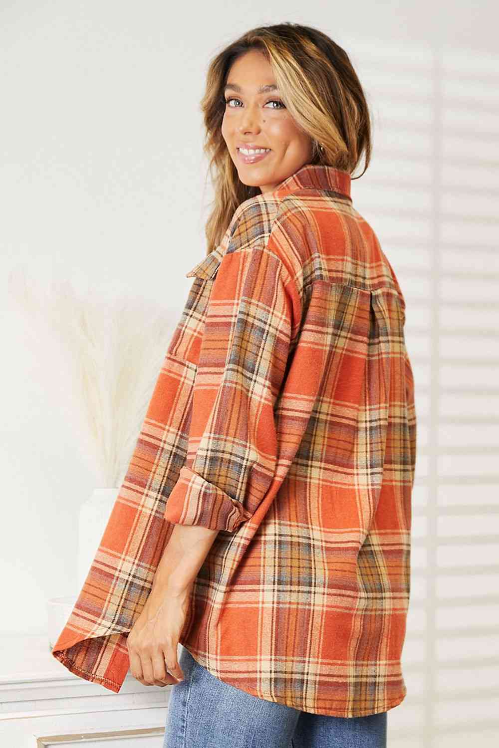 Double Take Plaid Dropped Shoulder Shirt by Trendsi | Fleurcouture