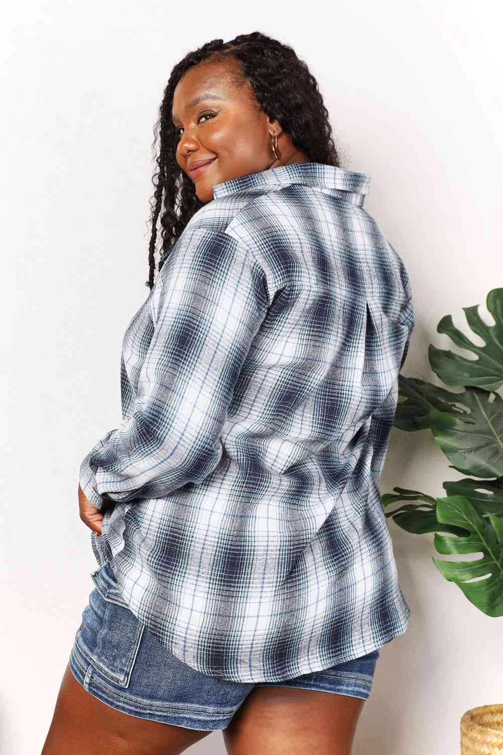 Double Take Plaid Dropped Shoulder Shirt by Trendsi | Fleurcouture