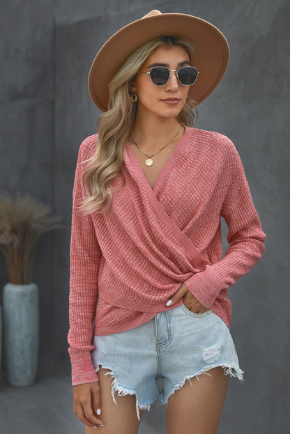 Double Take V Neck Wrap Front Knitted Top Salmon S Women&