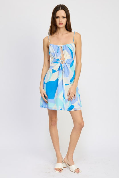 DOUBLE TIE MINI PRINTED DRESS SKY BLUE by Emory Park | Fleurcouture