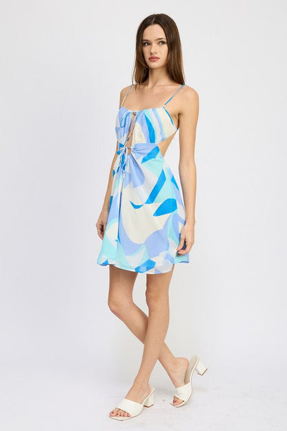 DOUBLE TIE MINI PRINTED DRESS SKY BLUE by Emory Park | Fleurcouture
