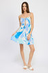 DOUBLE TIE MINI PRINTED DRESS SKY BLUE S by Emory Park | Fleurcouture