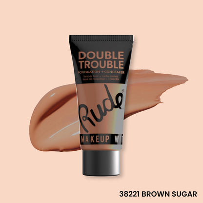 Double Trouble Foundation and Concealer Brown Sugar 18 Foundation by Rude Cosmetics | Fleurcouture