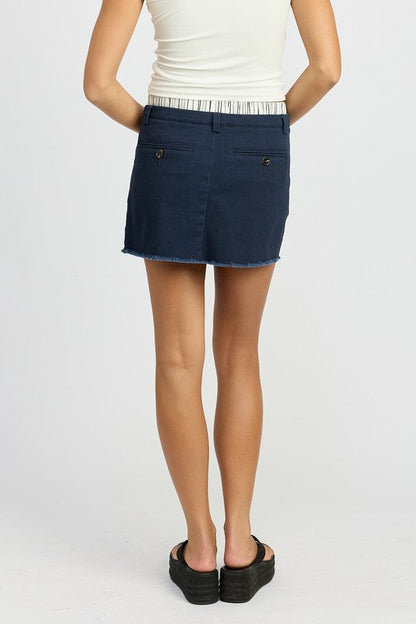 DOUBLE WAISTED HYBRID MINI SKIRT NAVY by Emory Park | Fleurcouture