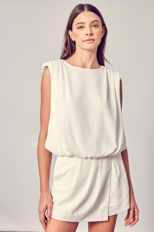 Drape Neck Open Back Romper WHITE L by Do + Be Collection | Fleurcouture