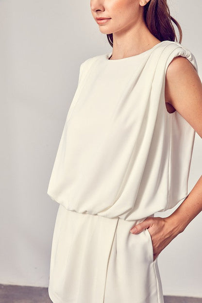 Drape Neck Open Back Romper WHITE L by Do + Be Collection | Fleurcouture