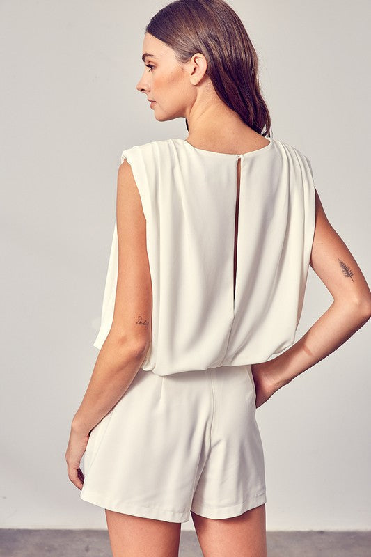 Drape Neck Open Back Romper WHITE L by Do + Be Collection | Fleurcouture