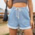 Drawstring High Waist Denim Shorts with Pockets Misty Blue S Shorts by Trendsi | Fleurcouture