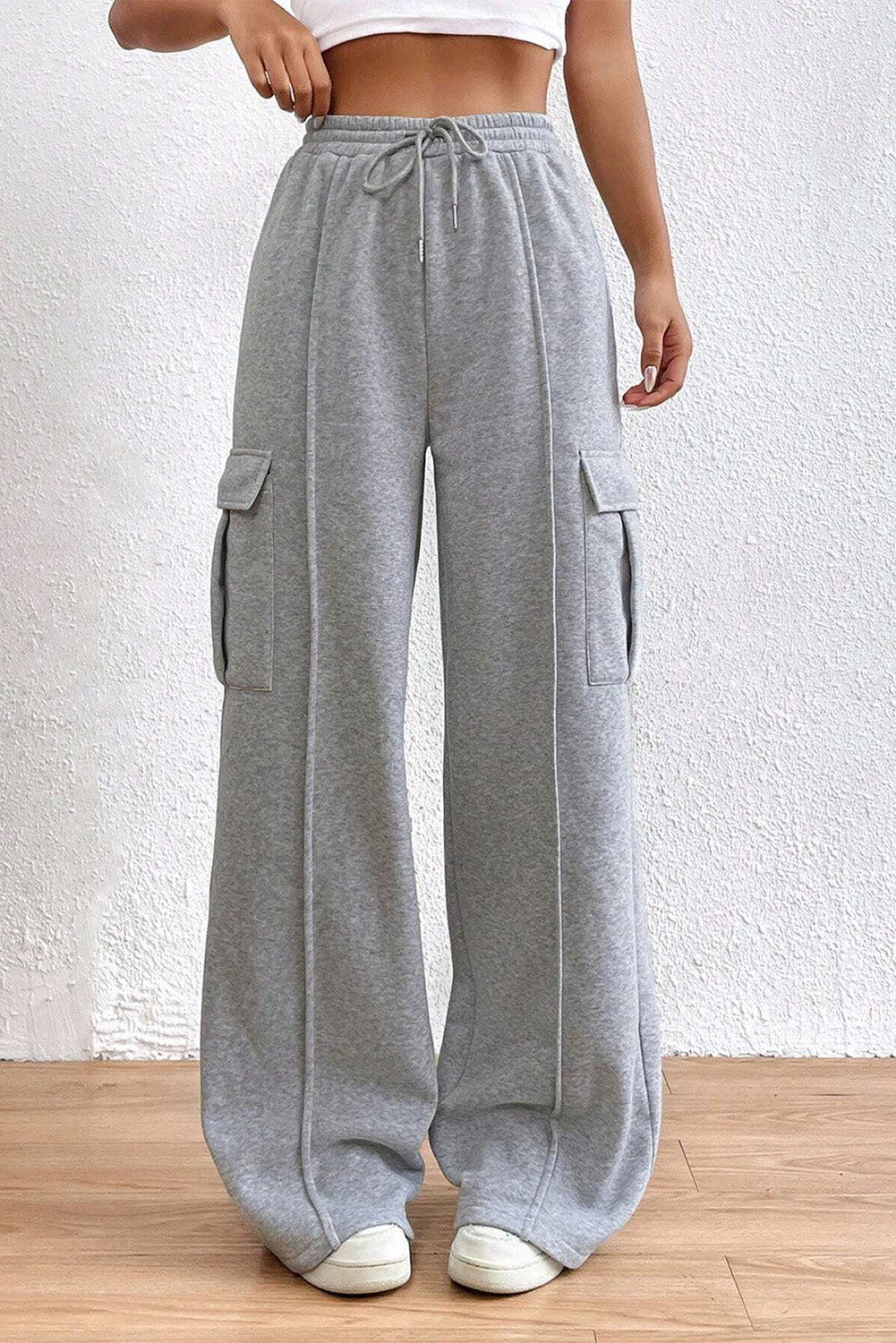 Drawstring High Waist Pants Light Gray S Sweatpants &amp; Joggers by Trendsi | Fleurcouture