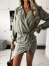 Drawstring Long Sleeve Mini Dress Sage S Women&